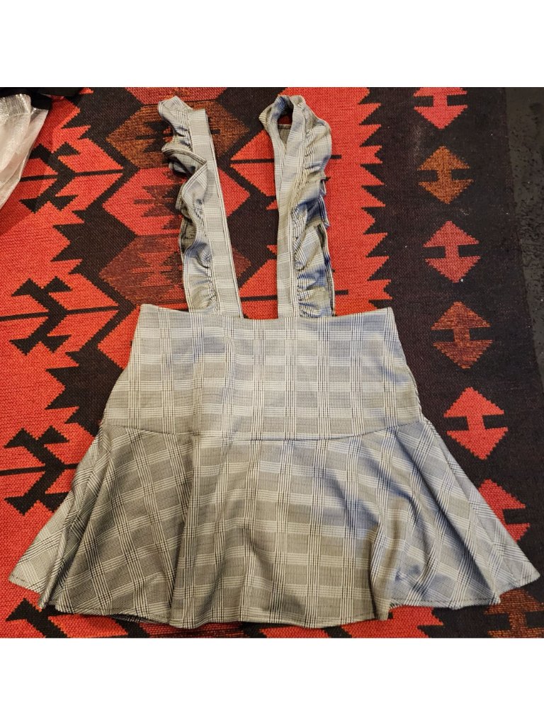 New Chicme Women's Ruffle Strap Plaid Pinafore Skater Dress Xl Black/White — image 4 of 8